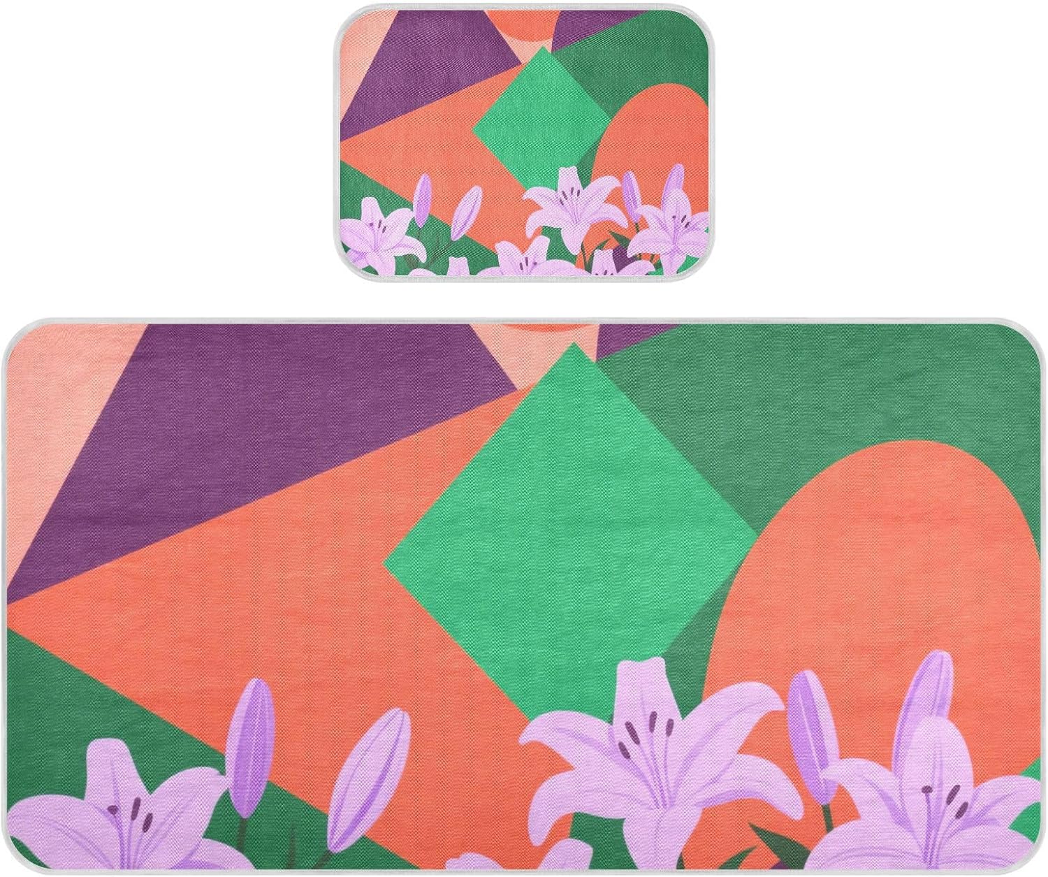 Colorful Geometric Shapes Purple Lilies Cooling Baby Mattress Protector Crib 28" x 52" Breathable Pads for Bed Washable for Baby&Toddler