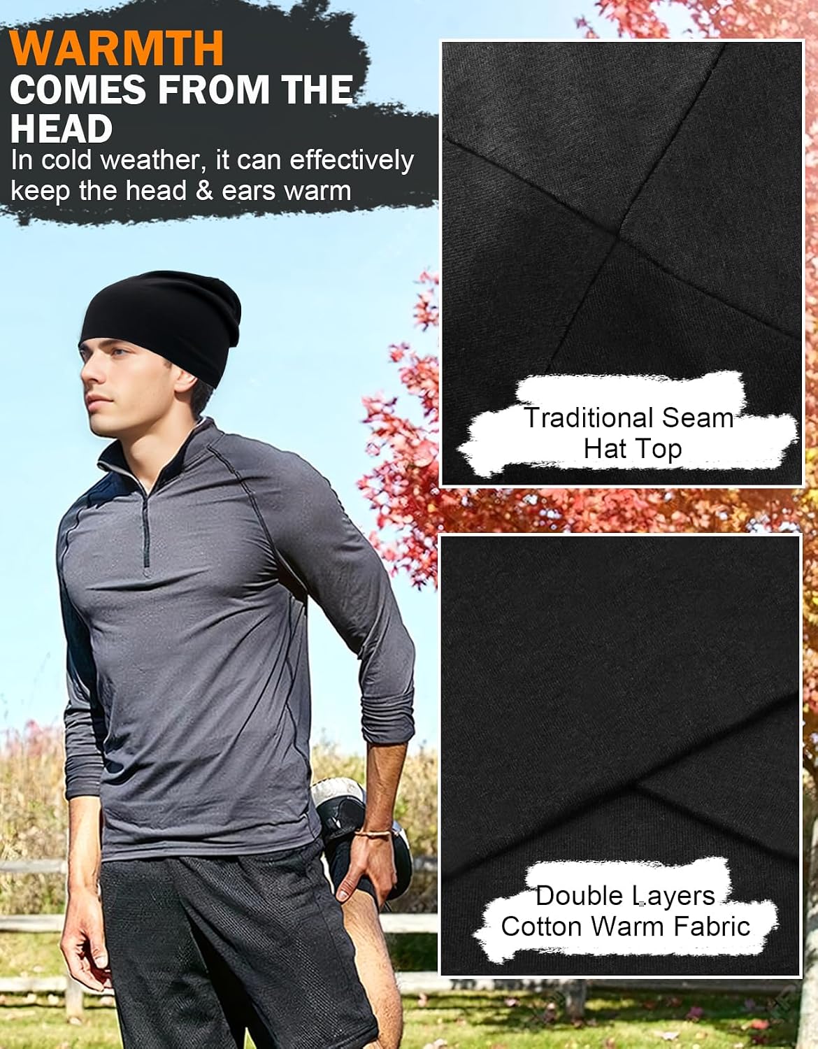 JHYWELL Cotton Beanie Hat Jersey Soft Skull Caps Lightweight Sleep Cap Running Beanies Light Weight Chemo Hat for Men & Women
