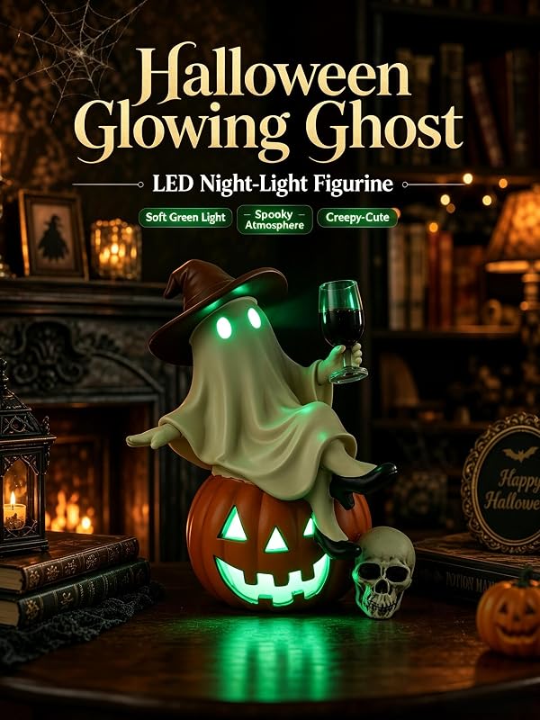 ChayWillow Halloween Ghost Sitting on Pumpkin Figurine – Compact tabletop display dimensions