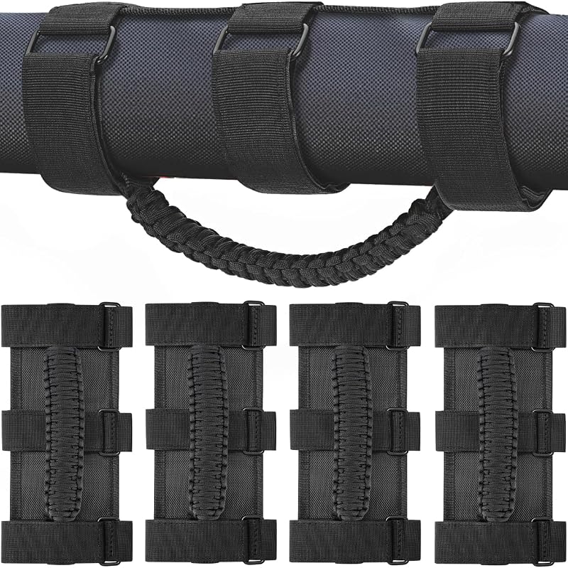 Alças de apoio para Jeep Wrangler moveland em paracord preto e vermelho – Kit com 4 unidades