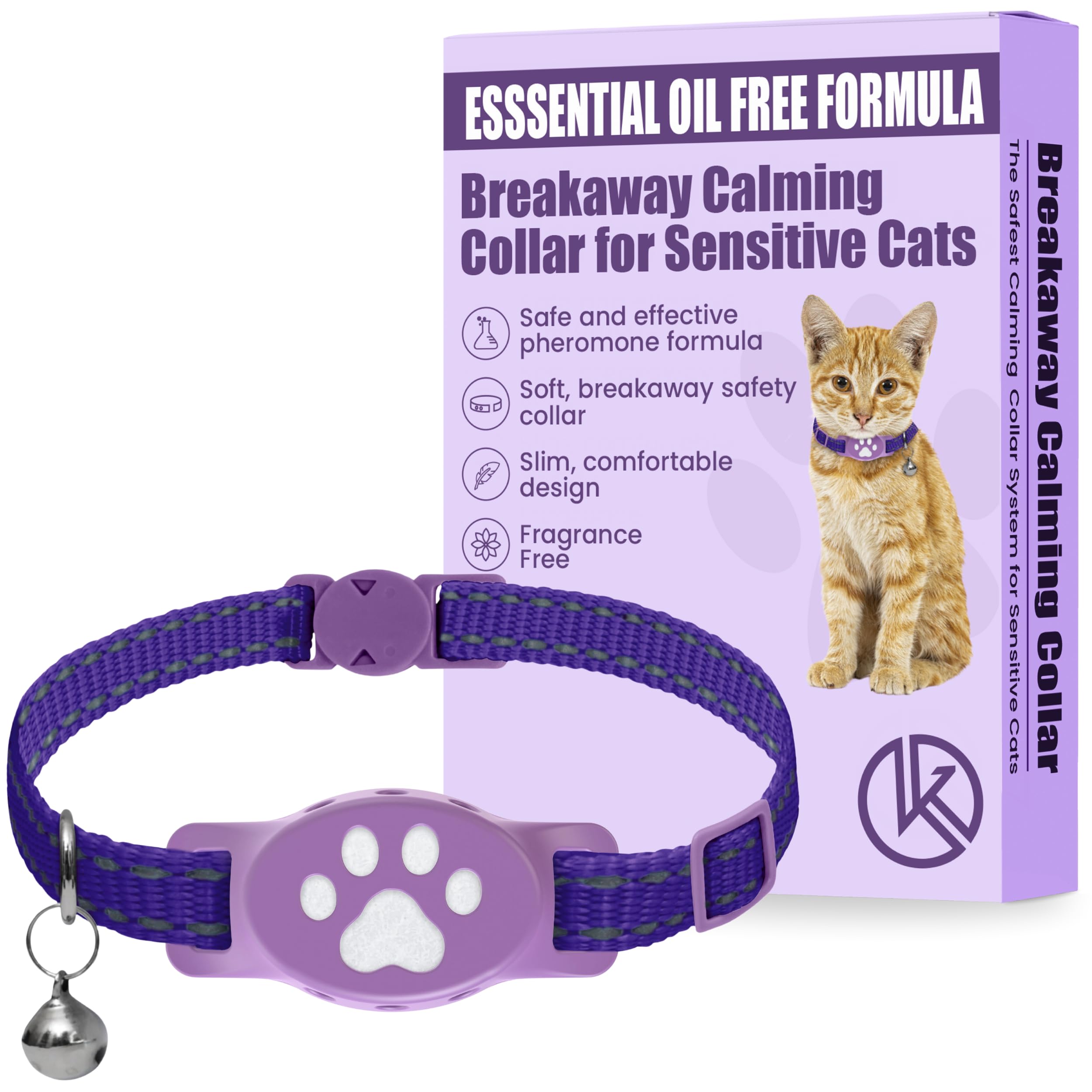 Collier apaisant pour chats sensibles - Formule sans huile essentielle non parfumée - Le système de phéromones le plus sûr et le plus confortable - Dure jusqu'à 60 jours Kitty Kompass