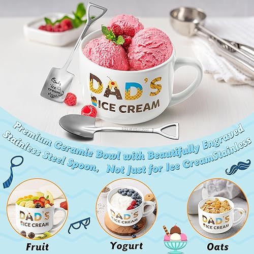 Miniatura 5 de R HORSE Cuenco de helado de regalo para papá, cuenco de helado grabado con pala grabada, juego de cucharas con el mejor regalo para papá del mundo,