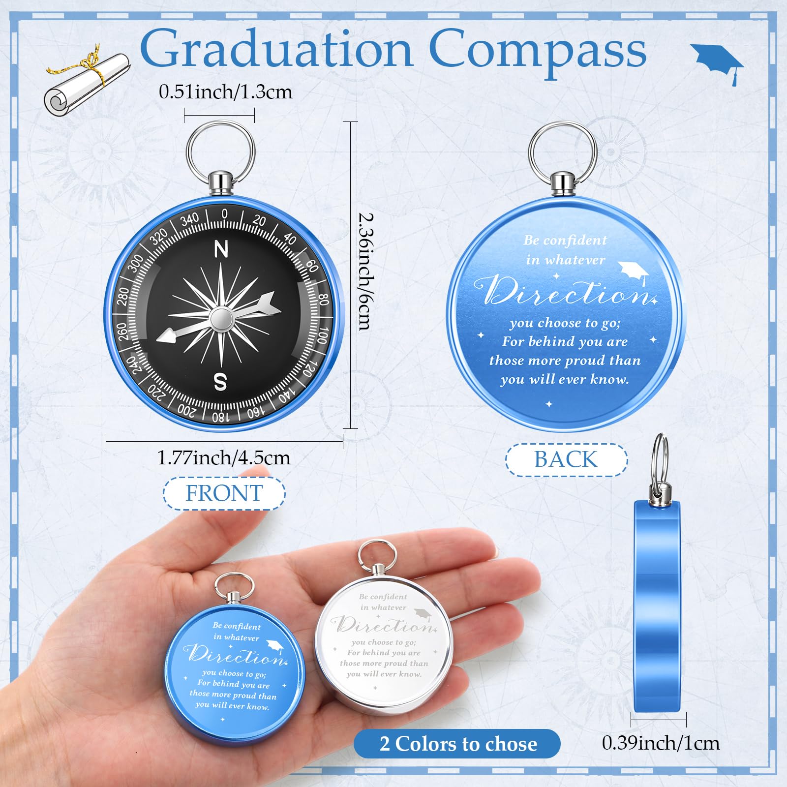 Beeveer 25 Sets Class of 2025 Graduation Gifts Pocket Compass Keychain Inspirational Cards Organza Bags You Did It College Grad Party Favor for Student Friend Graduation Gift(Blue, Silver)