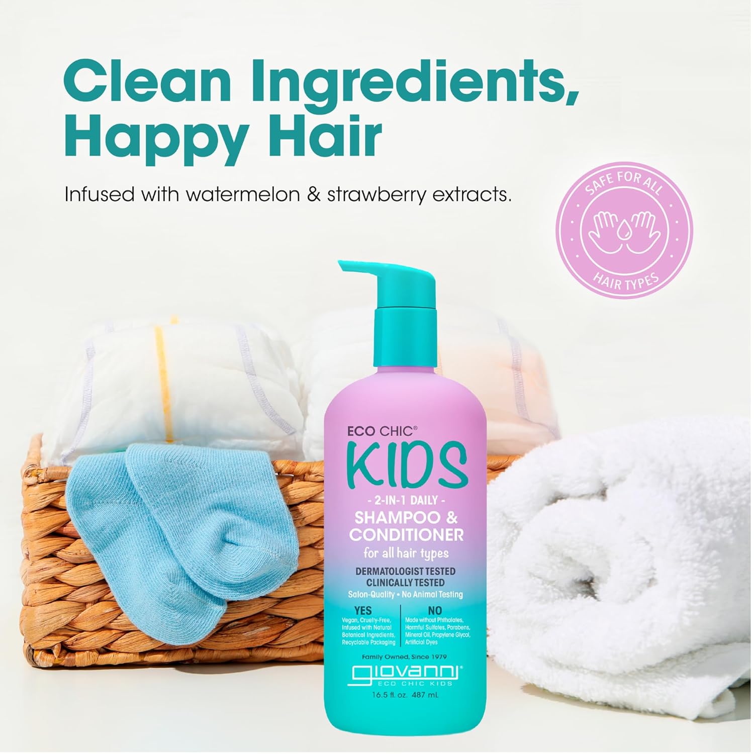 Eco Chic KIDs 2 In 1 Shampoo & Conditioner - Kids 2-in-1, For All Hair Types, Salon Quality, Lightweight & Hydrating, Gentle Formula, Vegan - 16.5 Fl Oz (Pack of 2)
