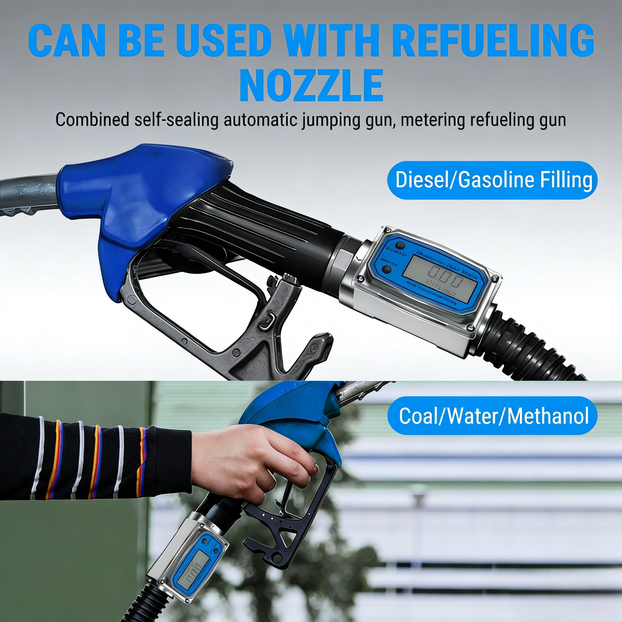 Digitaler Turbinen Durchflussmesser, Mini Kraftstoff Durchflussmesser 15-120L/Min 1" NPT Gewinde, Fuel Peak Flow Meter mit Digital LCD Display, Kerosin Benzin Kraftstoffzähler für Diesell/Kraftstoff