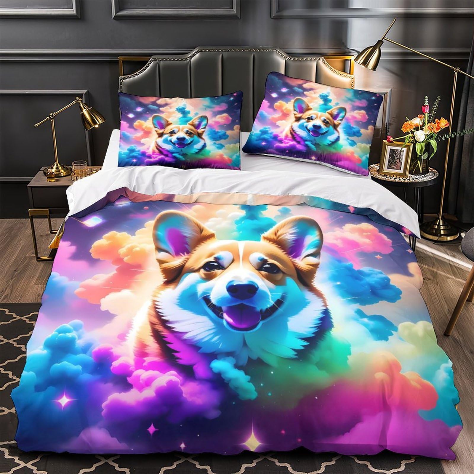 Housse de couette Corgi hypoallergénique en microfibre super douce avec fermeture éclair pratique