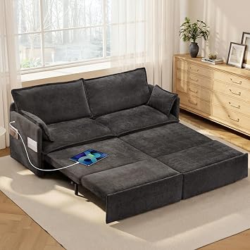 SUNWAVE 74" King Pull Out Sofa Bed - Convertible Sleeper Sofa Bed, Chenille