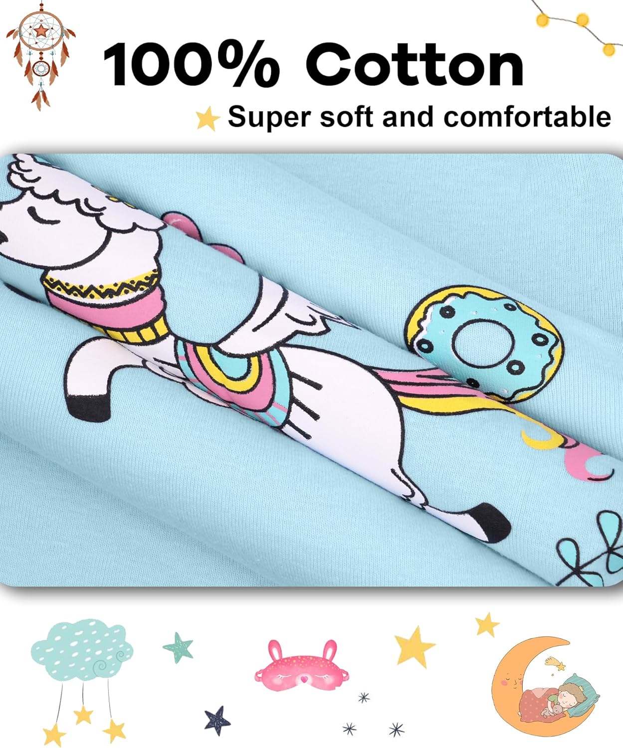 DAUGHTER QUEEN Girls Summer Pajamas Set 4 Pieces 100% Cotton Sleepwear Size 18 Months-12 Years - Image 5