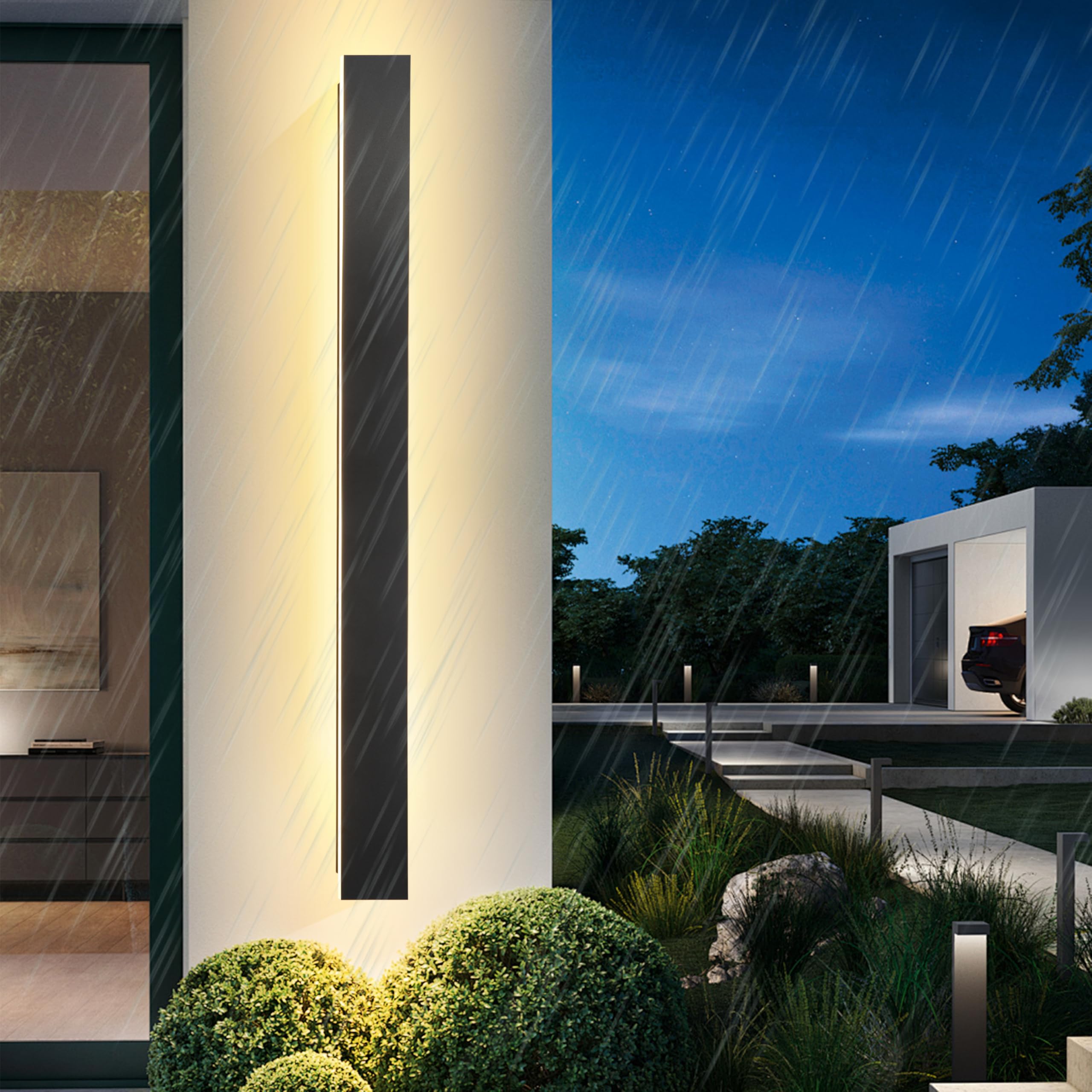 100CM LED Wandleuchte Aussen Lange Wandlampe Schwarz Ip65 3000K | Außenleuchte Außenwandleuchten Hauswand Wasserdicht Outdoor Wand Lampe Terrasse Gärten, Villa , Warmes Licht Anthrazit Innen