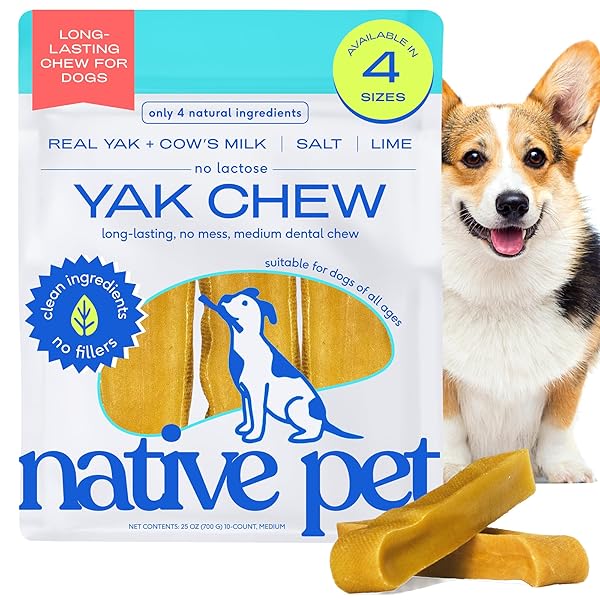 Native Pet Yak Cheese Himalayan Dog Chews - Long Lasting Dental Sticks for Medium Breeds – 100% All Natural Himalayan Yak Chews for Medium Dogs – Cheese Bone for Aggressive Chewers - 10 Per Pack