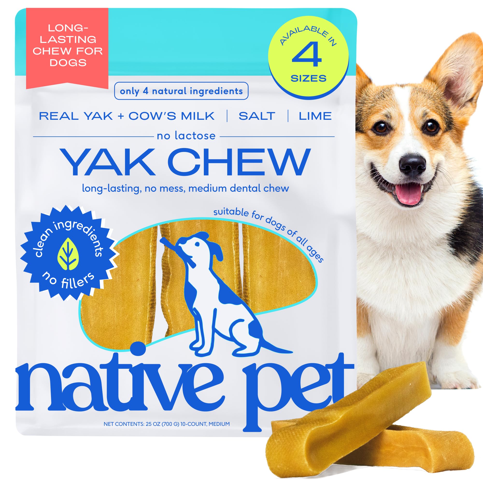 Yak Cheese Himalayan Dog Chews - Long Lasting Dental Sticks for Medium Breeds – 100% All Natural Himalayan Yak Chews for Medium Dogs – Cheese Bone for Aggressive Chewers - 10 Per Pack