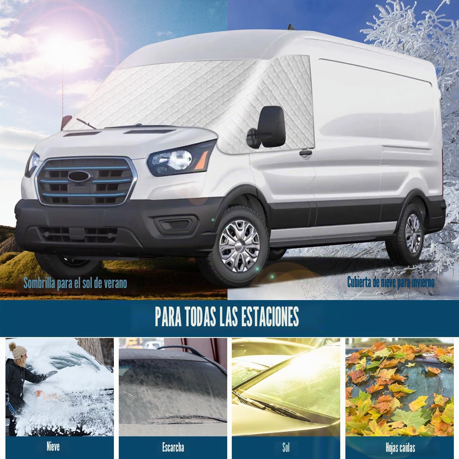 Parabrisas para Ford Transit MK8 MK9 2014-2026, Cubierta Exterior Plateada para el Parabrisas, Cubierta de Protección contra Heladas y Nieve
