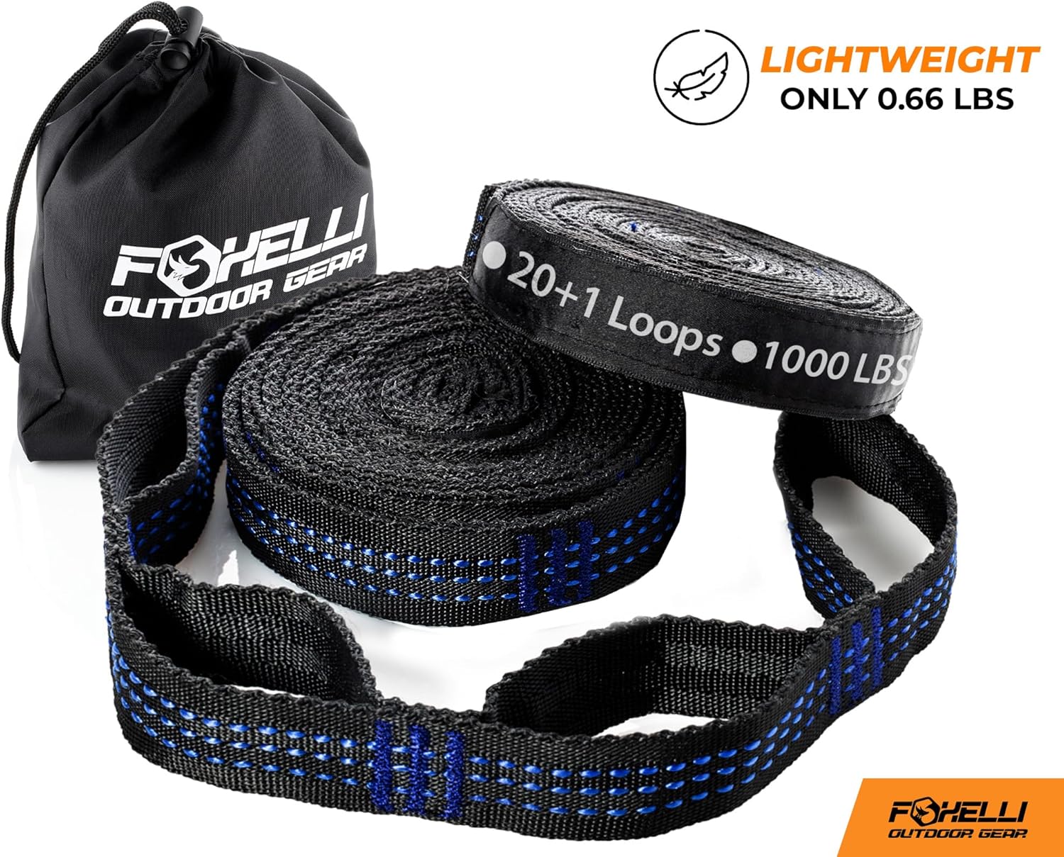 Foxelli XL Hammock Straps - Extra Long 20FT Heavy Duty No-Stretch Suspension System, 40+2 Loops, 2000 LBS Capacity, for Indoor/Outdoor Use – Set of 2 Straps & Carry Bag 4