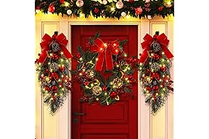 Christmas Wreath & Garland Set for Glowing Front Door Decor