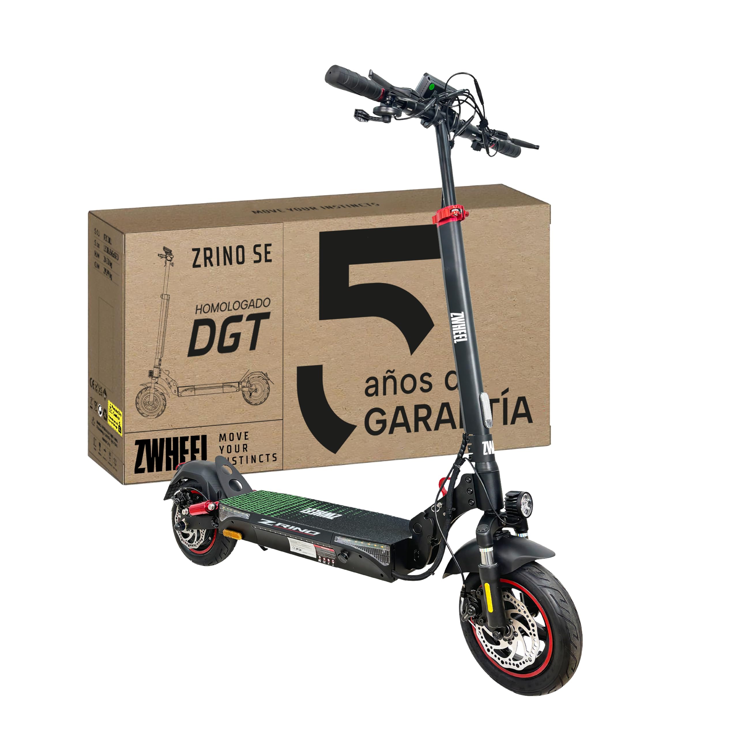 ZWHEEL ZRINO SE | Patinete Eléctrico Adultos Homologado DGT - 1200W MAX, 35km Autonomía, Ruedas 10" Tubeless - Doble Suspensión Hidráulica, Intermitentes, Frenos Disco, Pantalla, IP54