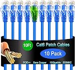 Cat6 Ethernet Patch Cable 6 ft (10 Pack), Cat6 Patch Cable for Data Centers, Cat 6 Patch Cable 10G, Network Patch Cables for Home and Enterprise Network -Blue