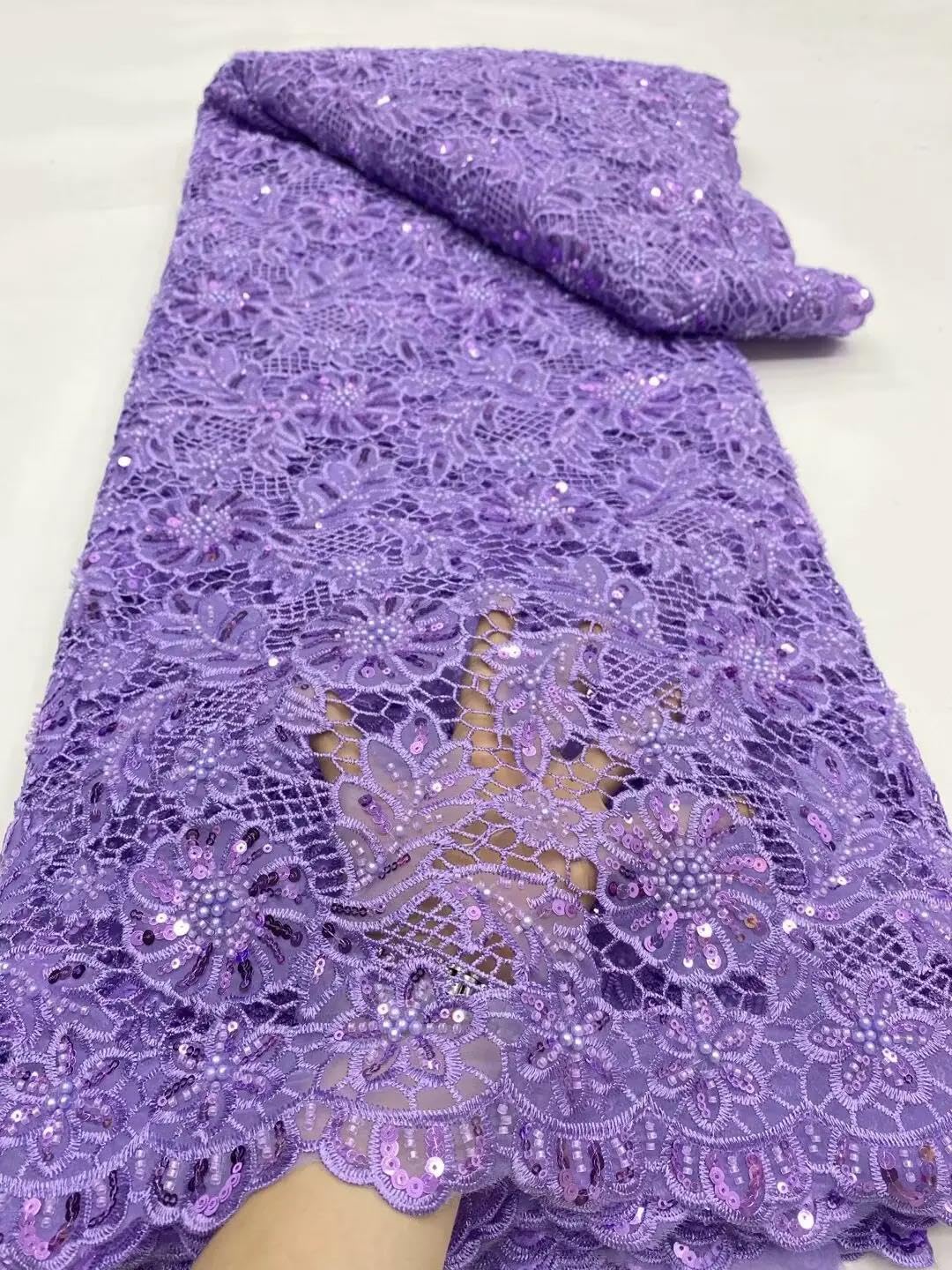 Materiale da Ricamo a Rete in Tessuto di Pizzo con Paillettes in Organza Francese da Donna for Cucire Abiti da Sposa(5)