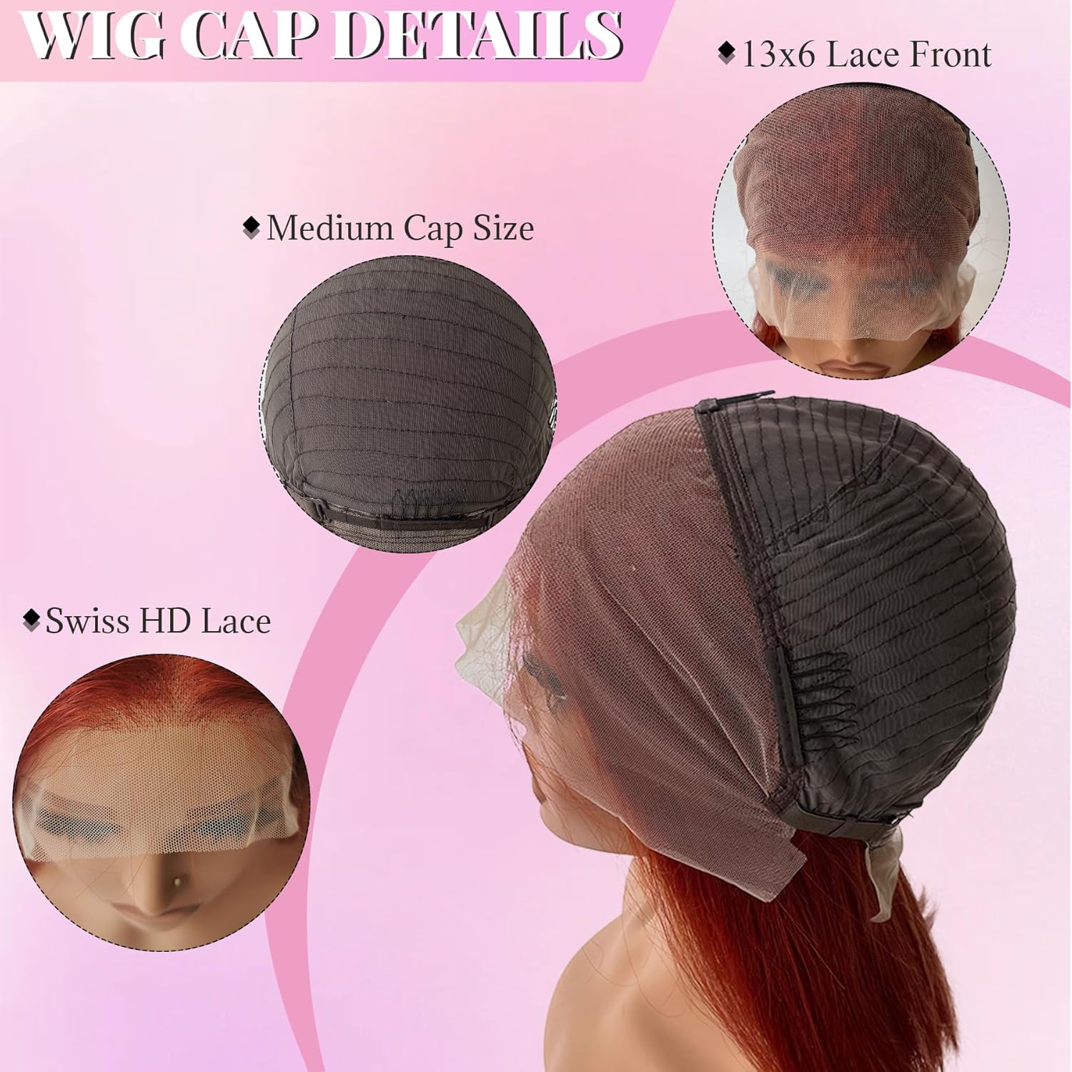 Reddish Brown Bob Wig Human Hair 13x6 HD Lace Front Wigs Human Hair Glueless Bob Wig Human Hair Pre Plucked with Baby Hair 180% Density 16 Inch