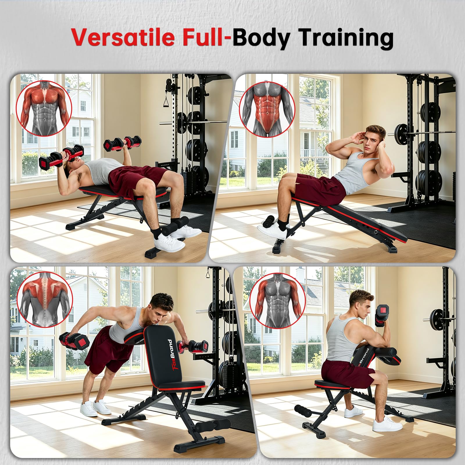 Adjustable Weight Bench for Home Gym, 98% Pre-Assembled Foldable Bench | 660LBS Heavy Duty Weight Bench, 8 Backrest & 4 Seat Positions for Incline Decline Flat Workout, Leg & Elbow Support