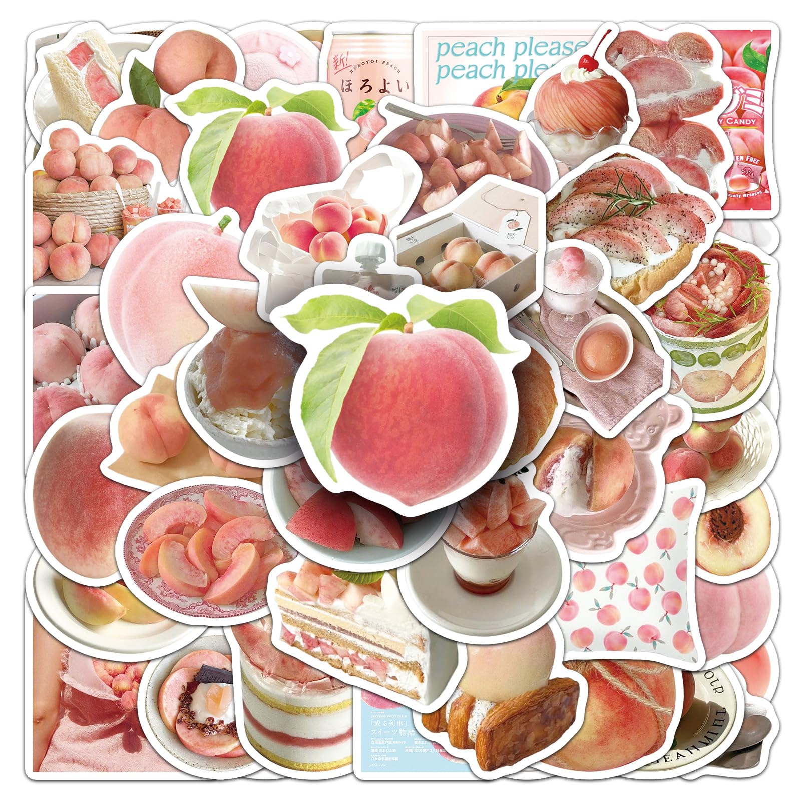 Lylsdsb Women's Peach Stickers 50 Pcs Waterproof Cute Funny Fruit Sticker For Water Bottle Computer Laptop Luggage Scrapbook Suitcase Skateboard Car Guitar,Vinyl Cartoon Trendy Food Decals For Adults Girls