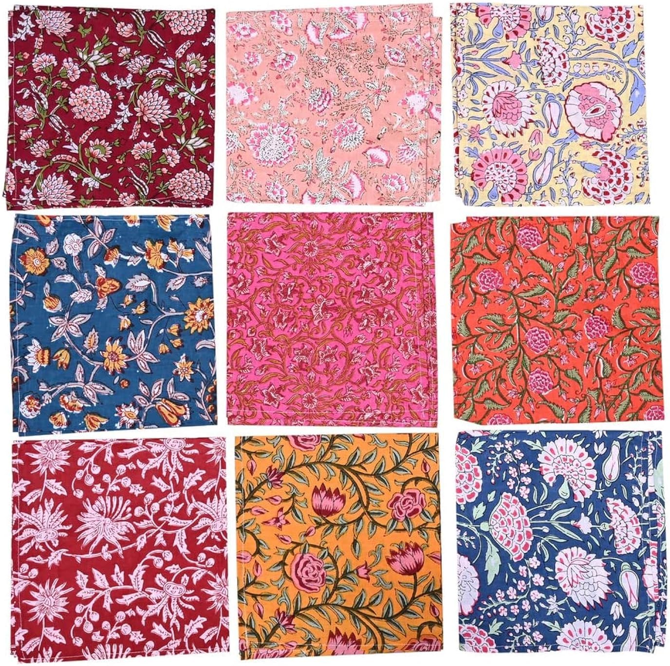10 Pc Mix Lot Napkin Hand Block Print 100% Cotton Napkin Handmade 16x16 Inch Jaipuri Printed Dining Table Cloth, Multicolor