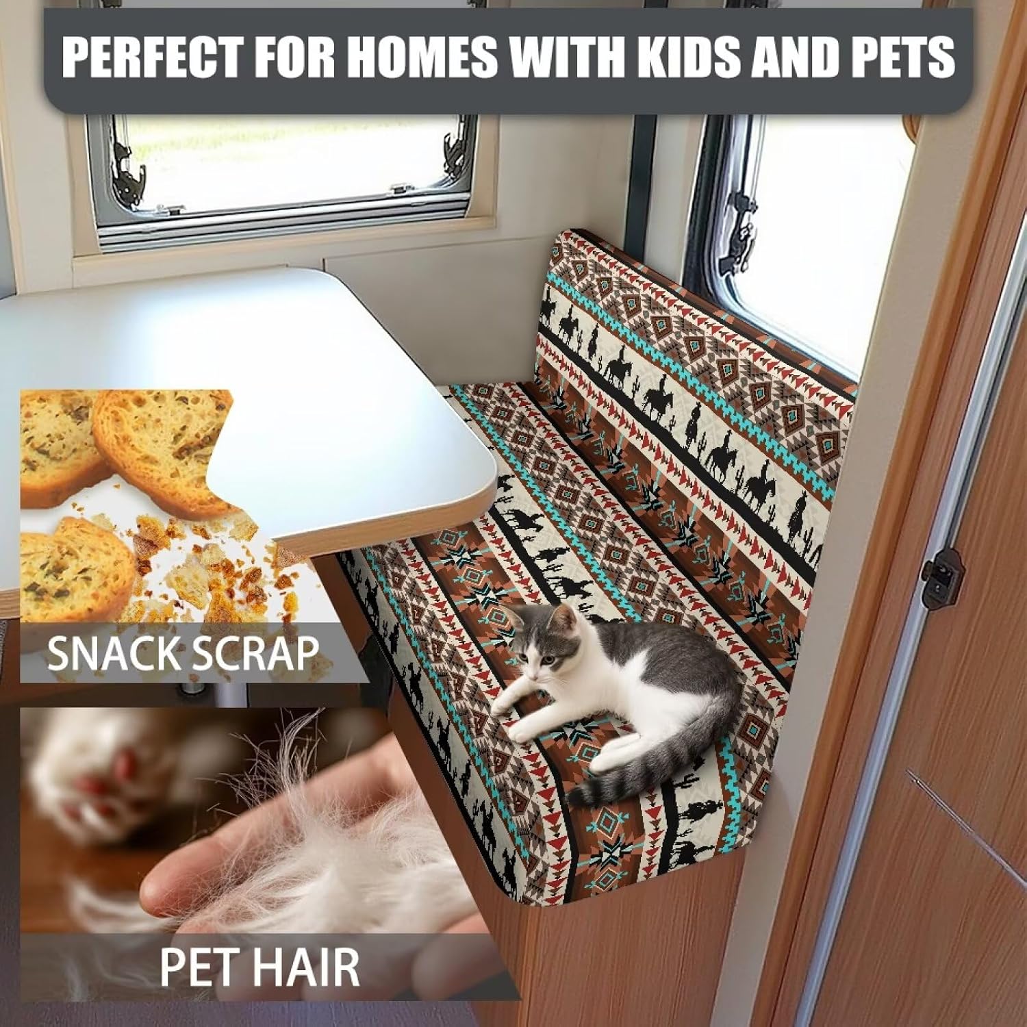 Dreaweet RV Dinette Cushion Covers Aztec Cowboy Camper Couch Covers for Sofa Bed Comfort Soft Slipcovers Southwestern Style RV Bench Seat Covers for Dinette Including 1 Bench & 1 Backrest Cover