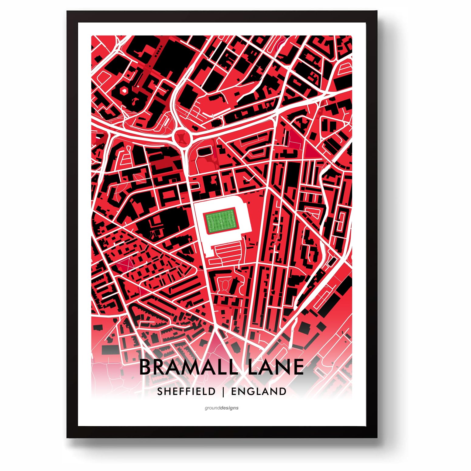 Grounddesigns Men's Red And White Sheffield United Football Gift Bramall Lane Stadium Art Map Unframed A3 Print Sufc
