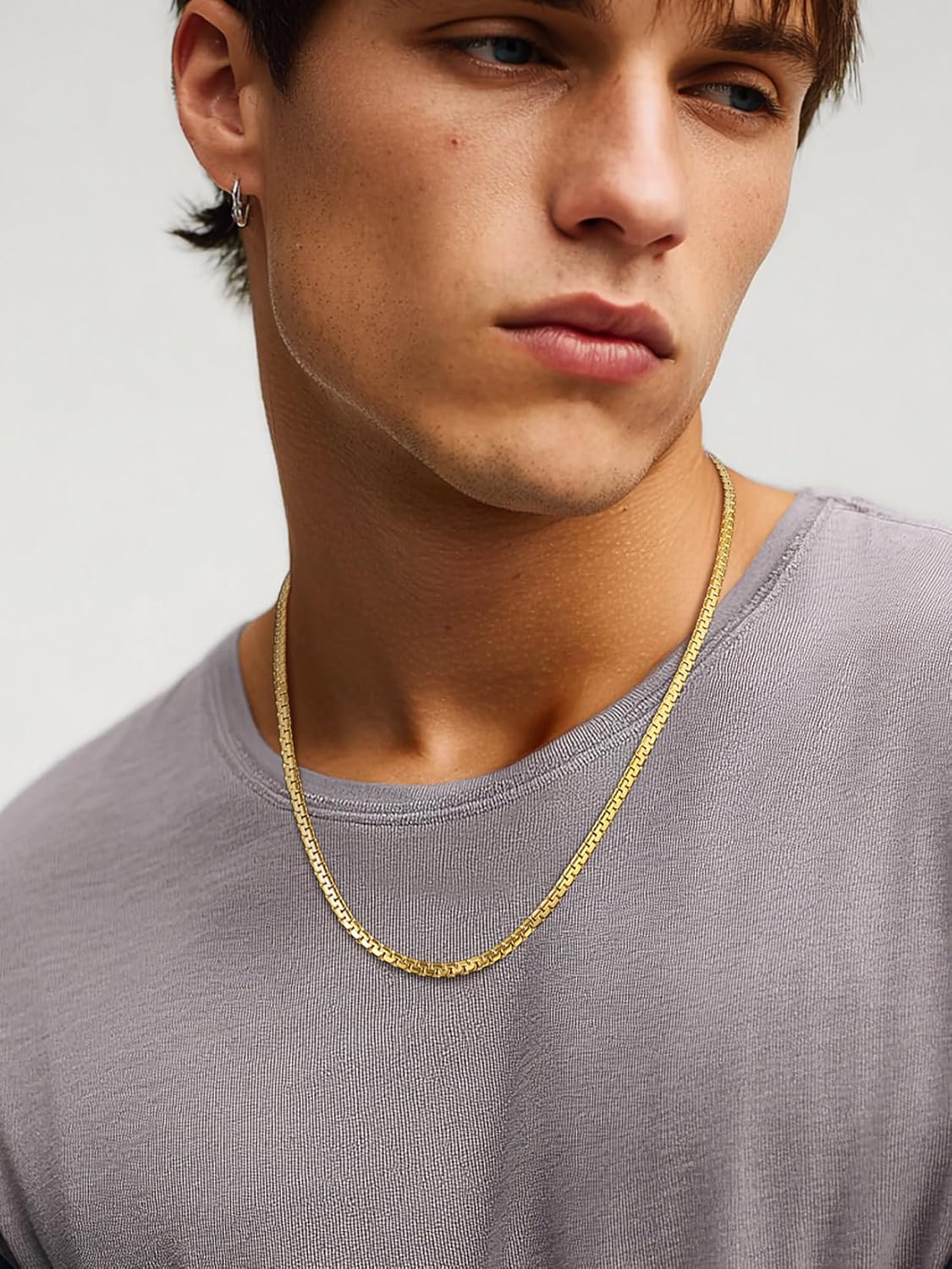 ChainsPro Stainless Steel Box Link Chain Necklace Mens, 2/4/6/8mm Flat Chains for Men, Black/Silver/Gold Plated, 14"-30" No Tarnish & Thick Hip Hop Jewelry Gifts for Christmas Thanksgiving