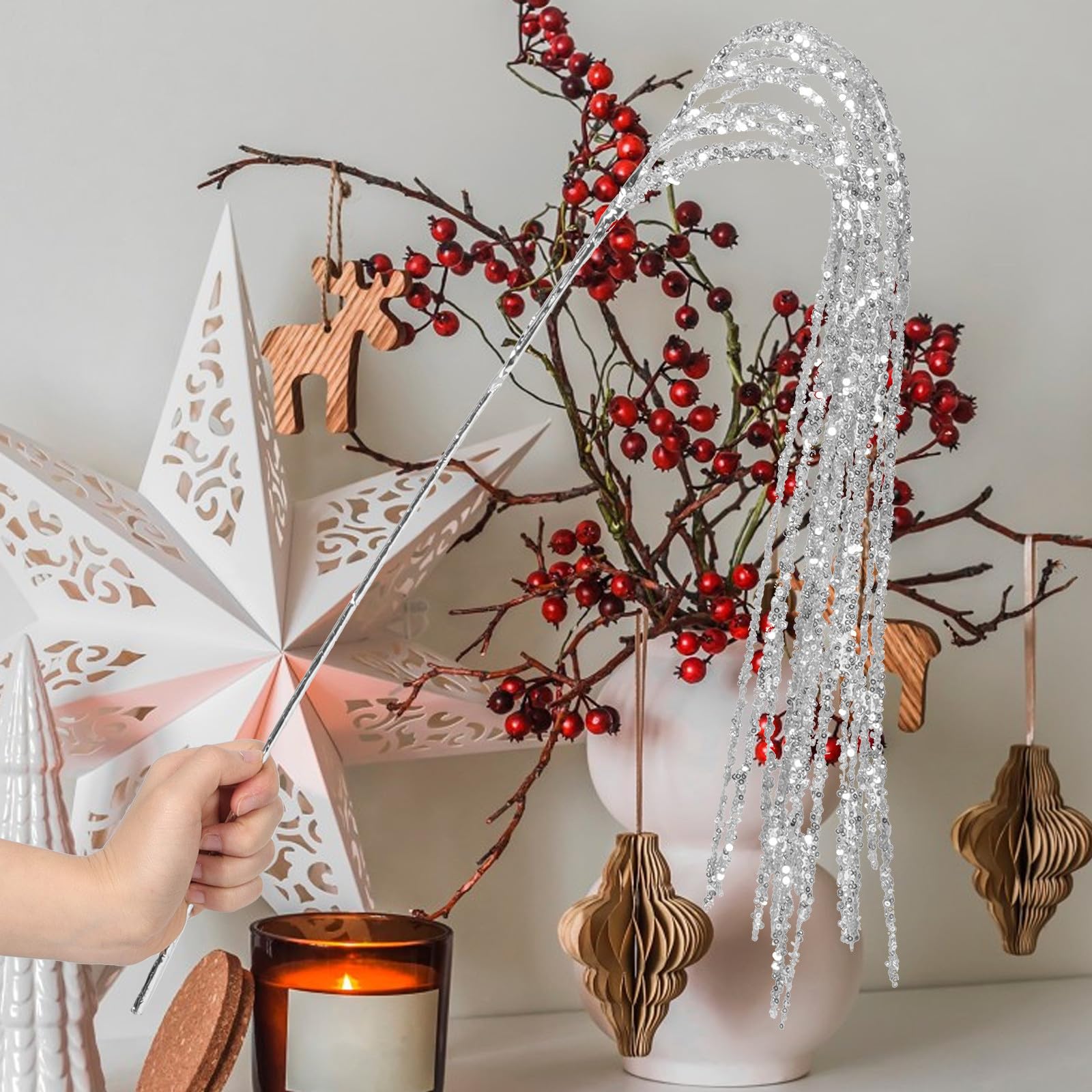 Toyvian 4 Stück Künstlicher Weihnachtszweig aus Kunststoffperlen für