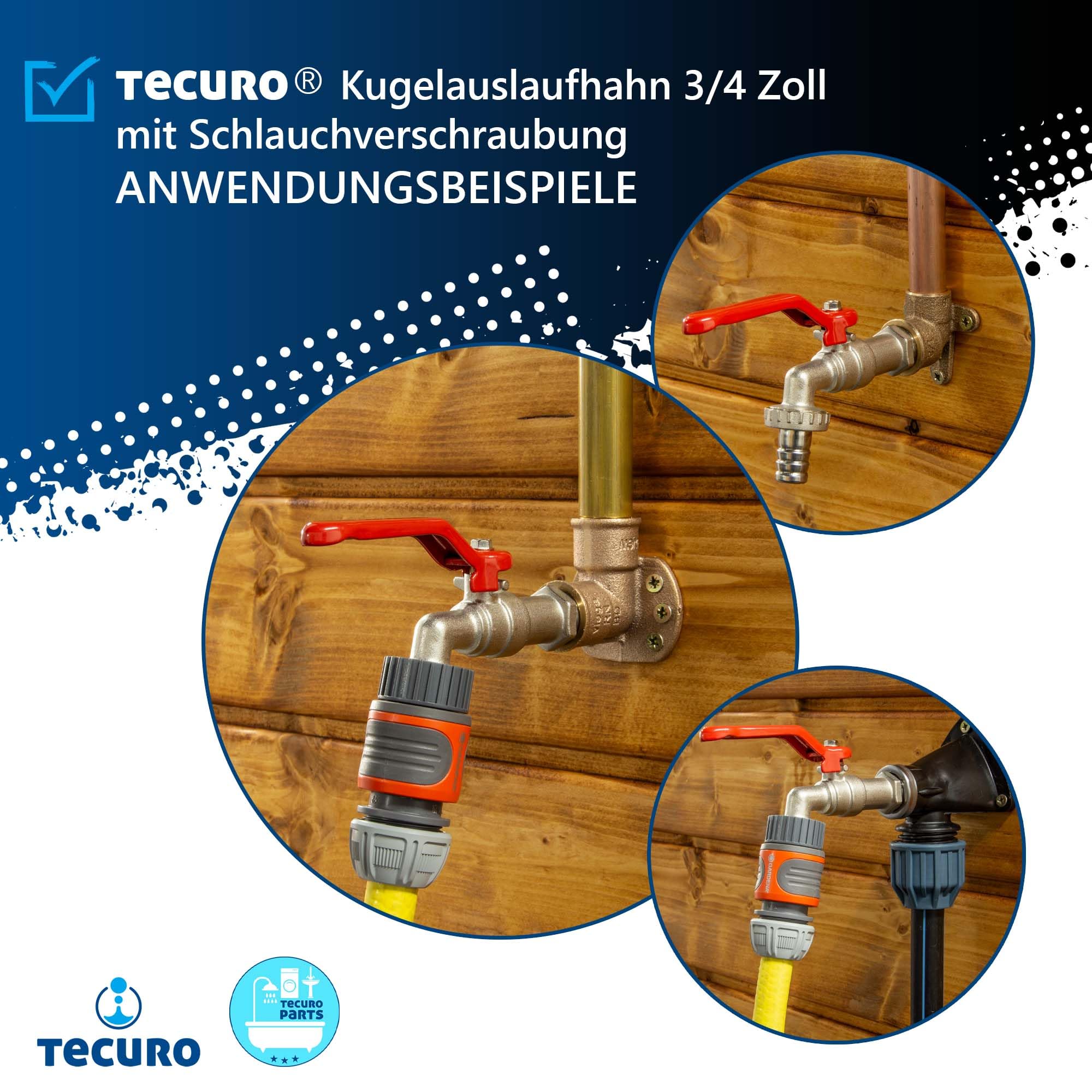 Kugelauslaufventil 3/4 Zoll – Mit Schlauchverschraubung, Messing Vernickelt, 90° Drehbar