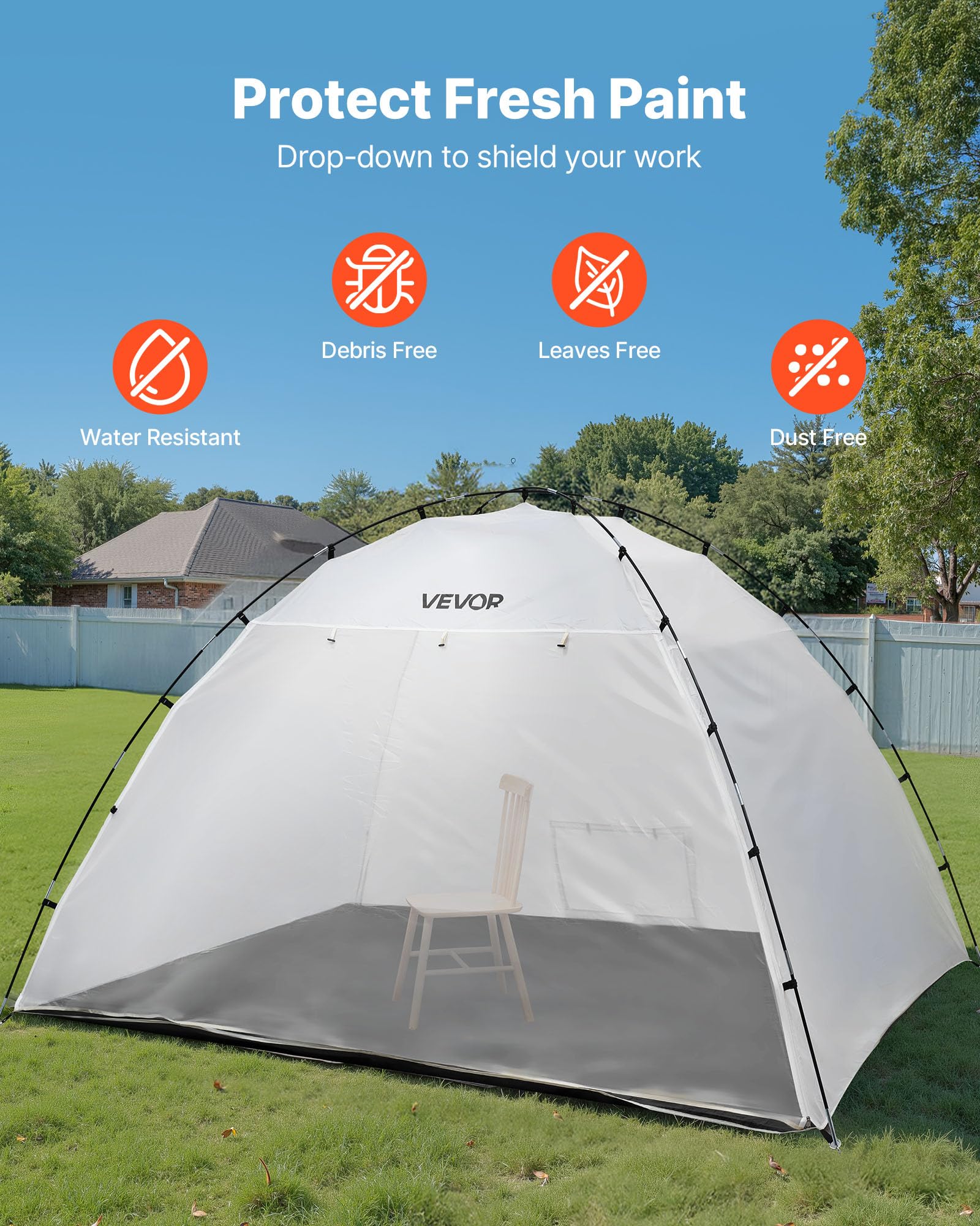 VEVOR Cabina de Pintura Portátil, Área de Trabajo 293 x 230 x 188 cm, Impermeable, con Suelo Integrado y Puerta Enrollable para Armarios, Sillas y Mesas, Tela Oxford 210D, para Proyectos Fluidos
