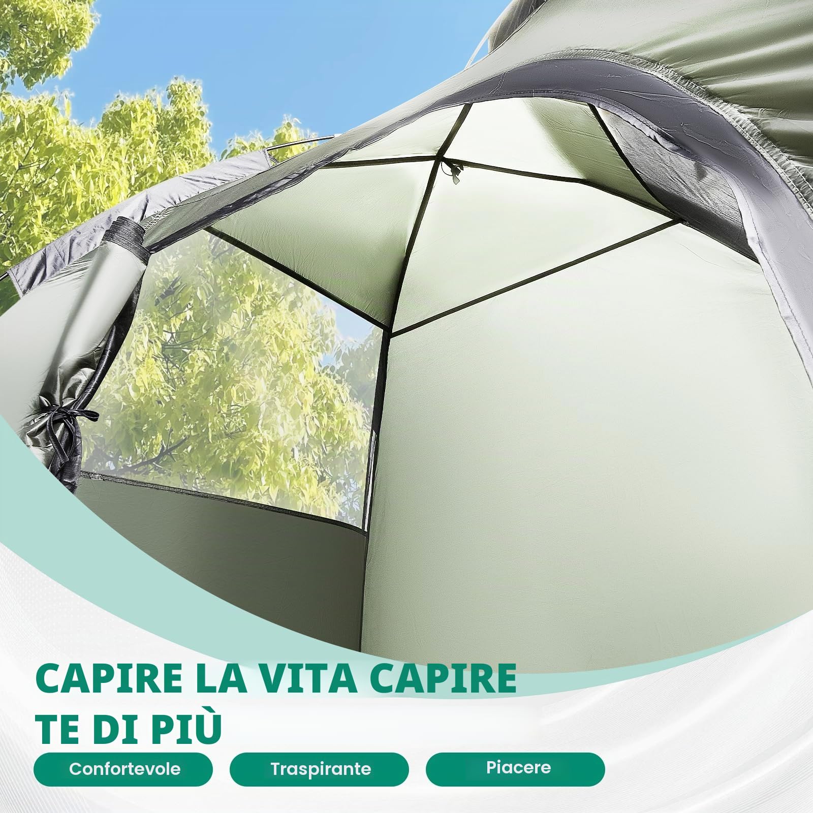 Tenda da campeggio per 1-3 persone, ultraleggera, doppio strato impermeabile e antivento, con ingombro ridotto per campeggio, giardino, escursionismo, trekking e famiglie (Verde esercito)