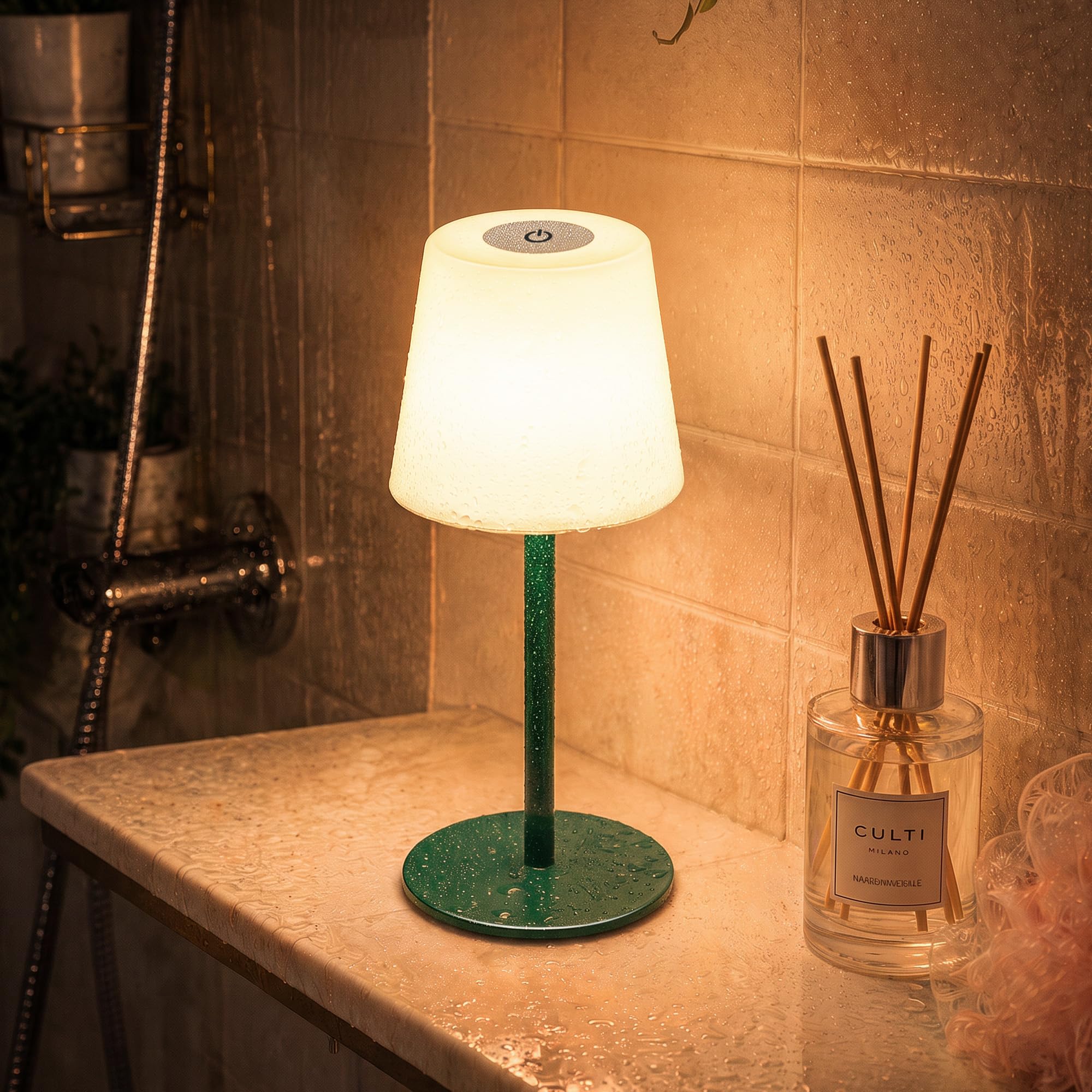 EZVALO IP65 Waterproof Shower Lamp –Spa-Like Bathroom Lamp, Rechargeable Cordless Mood Light, 3 Color Temps for Relaxing Bathroom &amp; Bathtub Experience 1 Pack (Green)