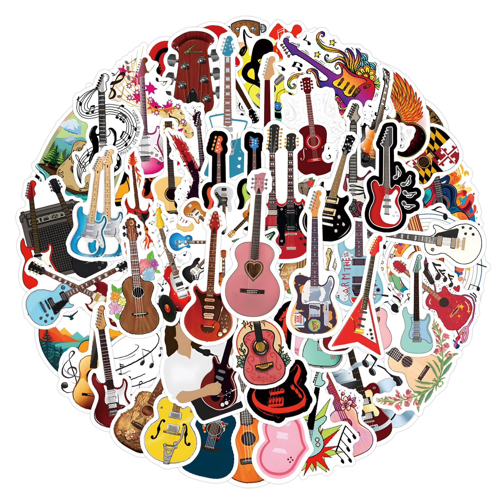 100 Pcs Musical Instrument Stickers Laptop Car Scrapbook Phone Skateboard Suitcase Luggage Bike Love Guitar Vinyl Waterproof Aesthetic Personalised Stickers for Teens Boys Girls Adults - Image 4