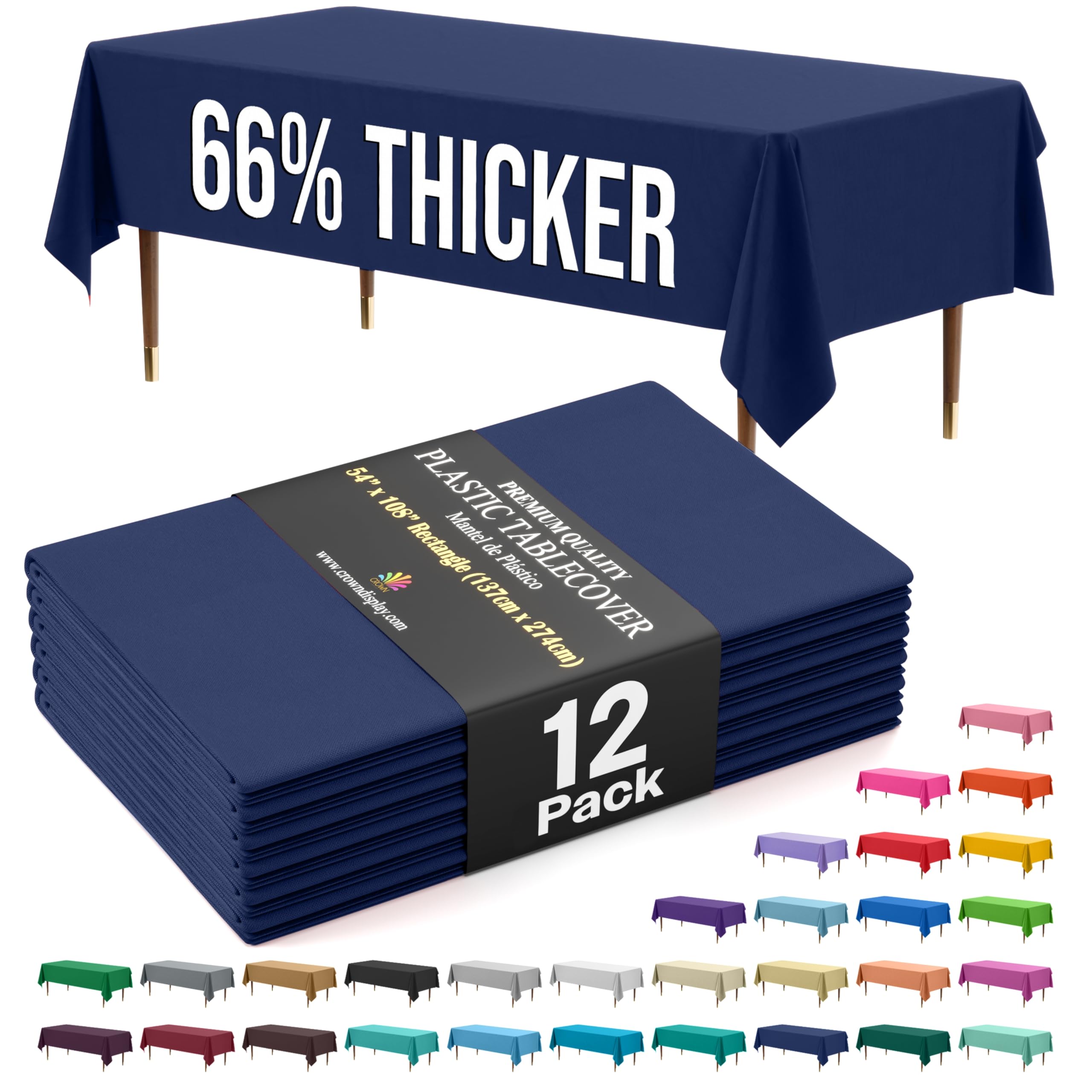Exquisite Party Solids 66% Thicker Premium Plastic Table Cloth Rectangle Table Cover 0.5 Mil 12 Pack Navy Blue Table Cloth 54 Inch x 108 Inch Tablecloth Won't Tear Easily Like Cheap Thin Brands