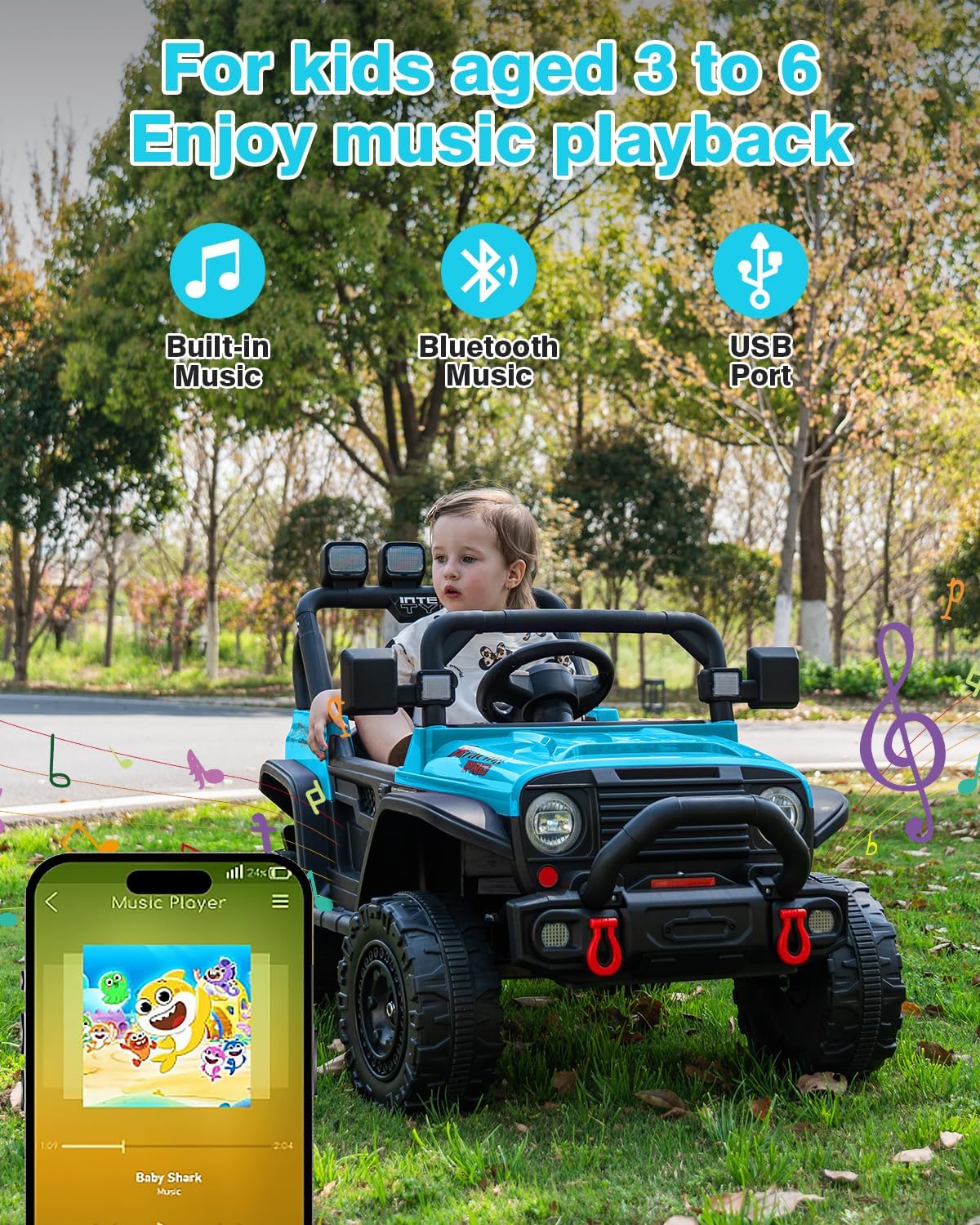24v Ride on Toys for Big Kids, Carros Eléctricos para Niños, Electric Car for Kids Truck Bed Storage, Ride On Truck Toy for Boy Girl Ages 3+, Wide Seat, Bluetooth, Music Player, Blue