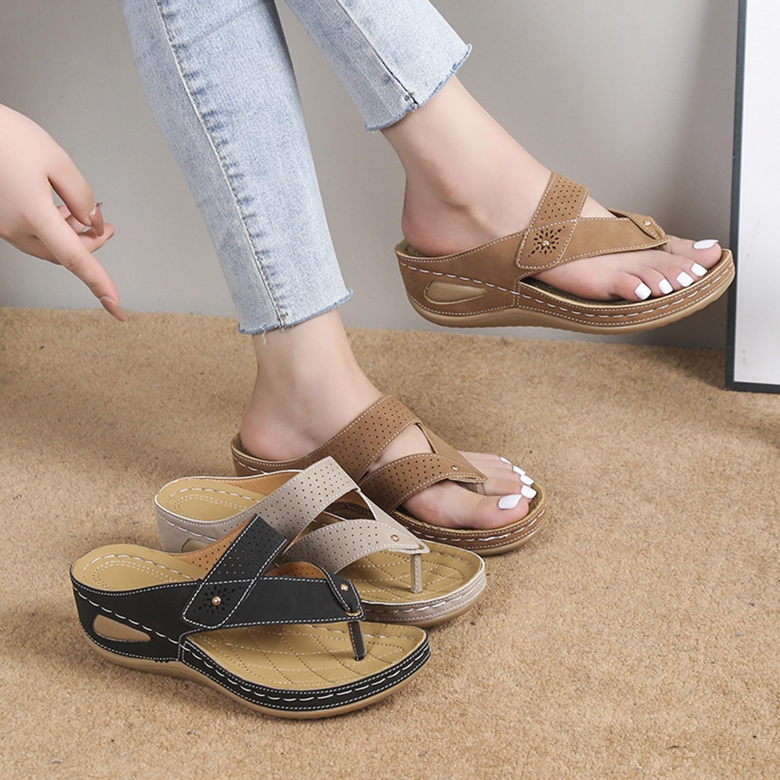 Generico Sandales CompenséEs Confortables LéGèRes AntidéRapantes Semelle Souple Respirantes Chaussures Femme éTé éLéGantes Mules Support Pieds Larges Ville Vacances