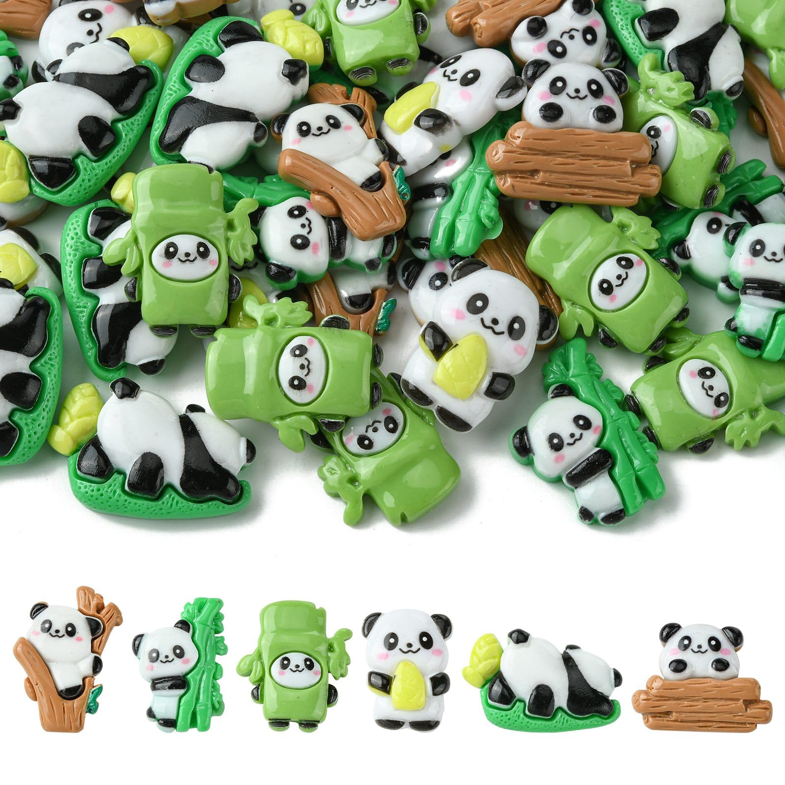UR URLIFEHALL 60 Pcs 6 Styles Opaque Panda Resin Cabochons Lovely Animal Flatback No Hole Beads for DIY Jewellery Crafts Scrapbook Hairpin