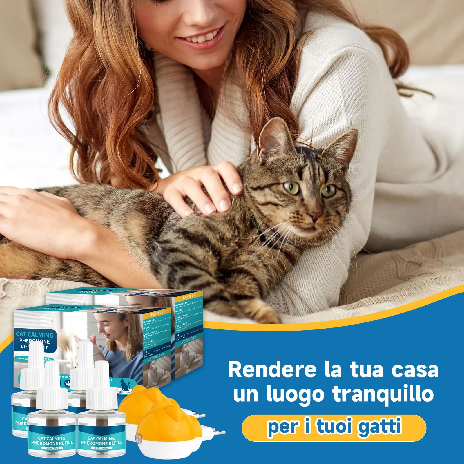6 In 1 Diffusore Feromoni per Gatti, Compatibile con Tutti i Diffusori Comuni, Calmante per Gatti da 120 Giorni per Alleviare Stress, Rilassanti Ansia, Diffusore Calmante per Feromoni Gatto e Gattini