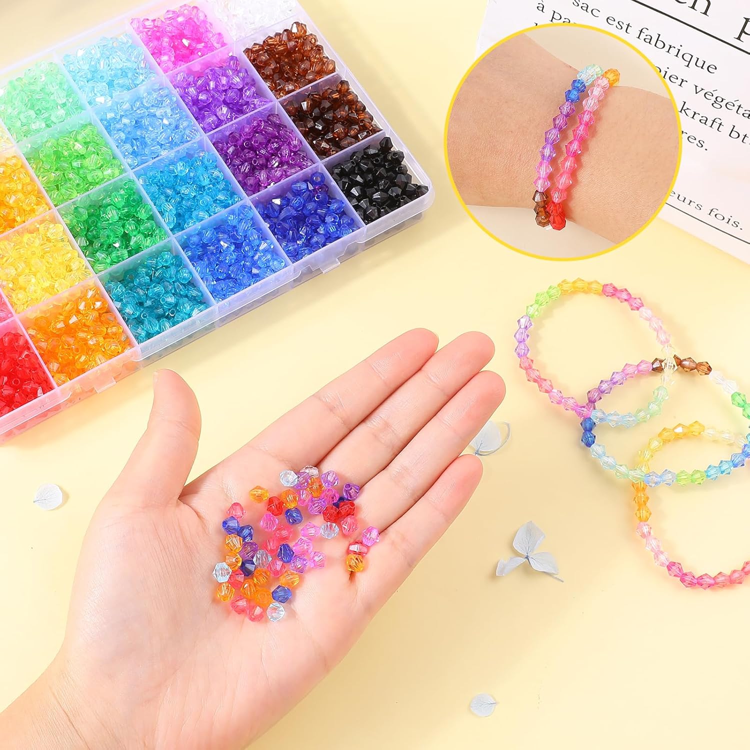 Crystal Beads for Jewelry Making Bicone Bracelet Bead Faceted Acrylic Beads 24 Colors Rainbow Loose Craft Bead for Jewelry Making, DIY Bracelets, Necklaces, Curtain, Key Chains - Image 2