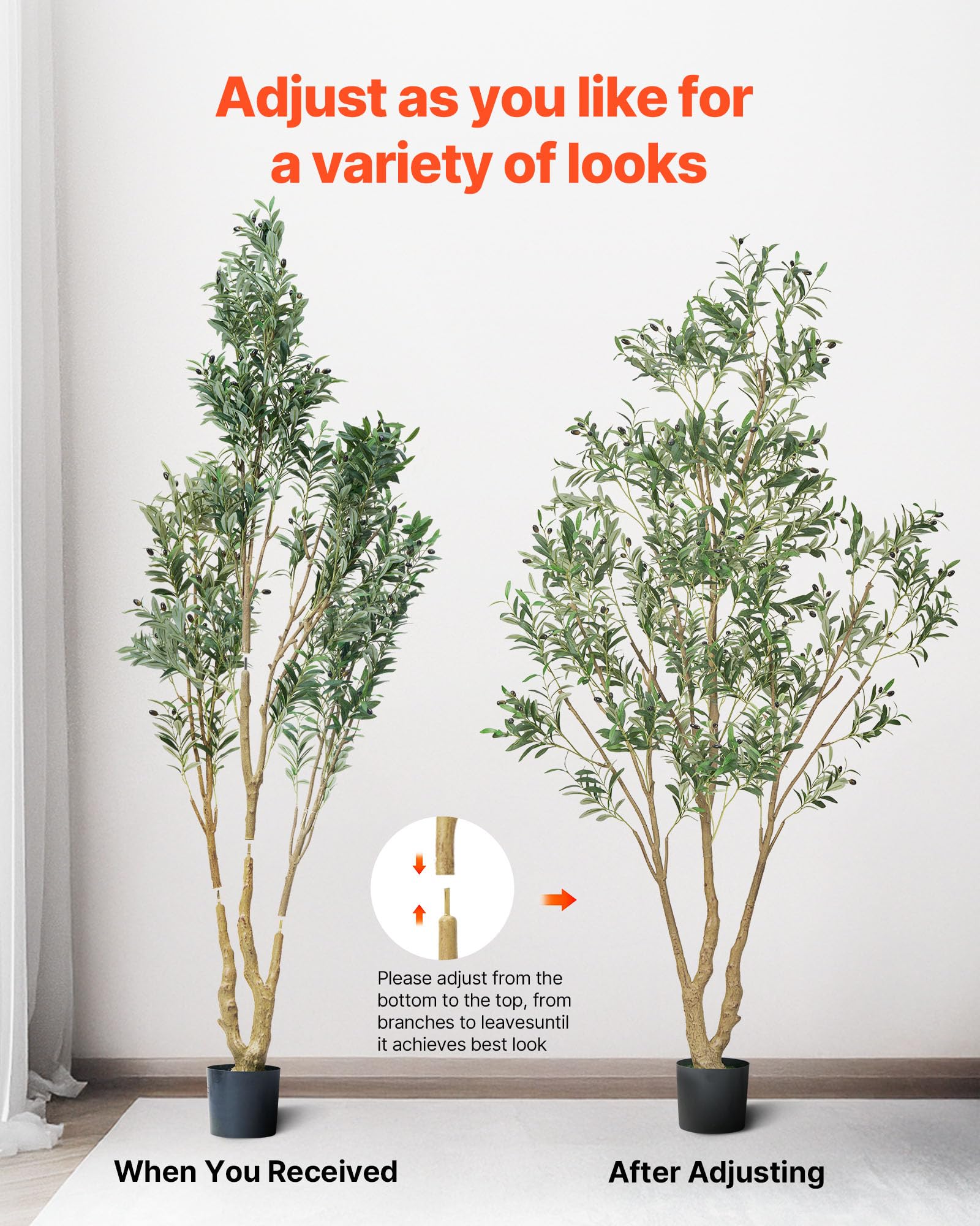 VEVOR Arbre Artificiel 2,4 m Olivier avec Pot Noir Faux Arbre Décoration Intérieur