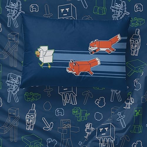 Miniatura 5 de Juego de ropa de cama de 5 piezas tamaño individual de criaturas de Minecraft en diseño de retazos, incluye edredón y juego de sábanas con