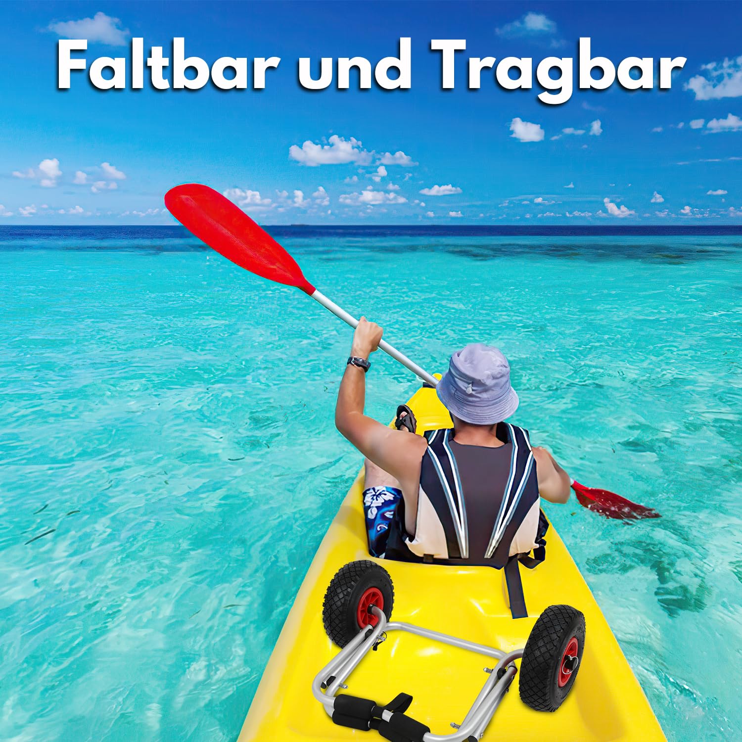Fiqops Kajakwagen Aluminium, Kanuwagen Faltbare bis 80 kg,Transportwagen für Boote Kanu oder Kajak,Bootswagen mit Spannriemen,Tragbar Kajakwagen,Bootstrailer für Kanu und Kajakliebhaber,Kanu Trolley