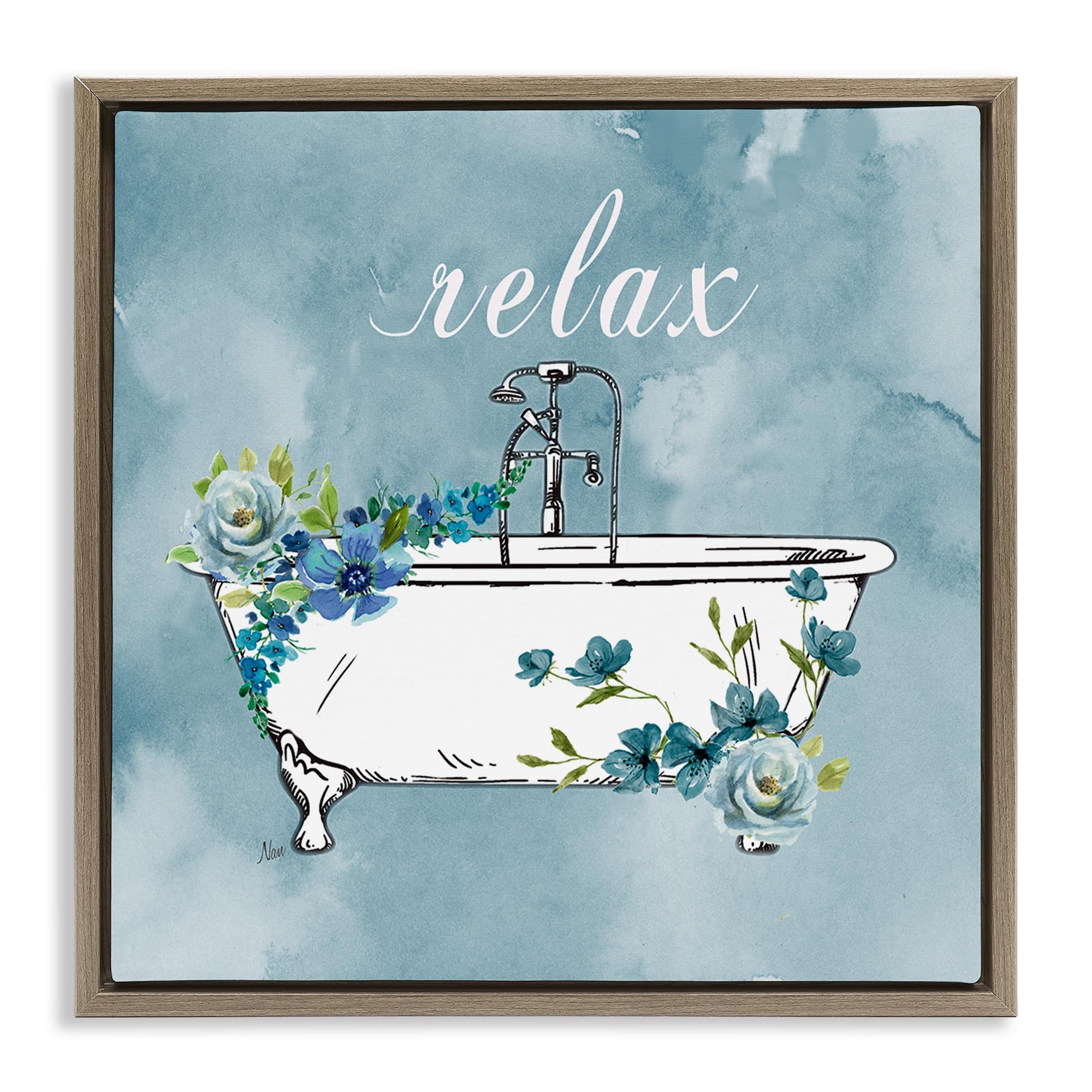 'Floral Bathroom Rules Relax'| Floating Frame Canvas Art