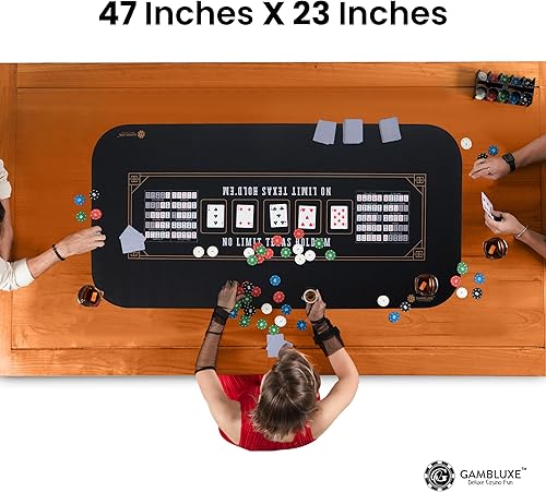 Miniatura 34 de GAMBLUXE - Tapete de póquer profesional de 47 x 23 pulgadas / 70 x 35 pulgadas para mesa, suave repelente al agua, tapete de póquer portátil Texas