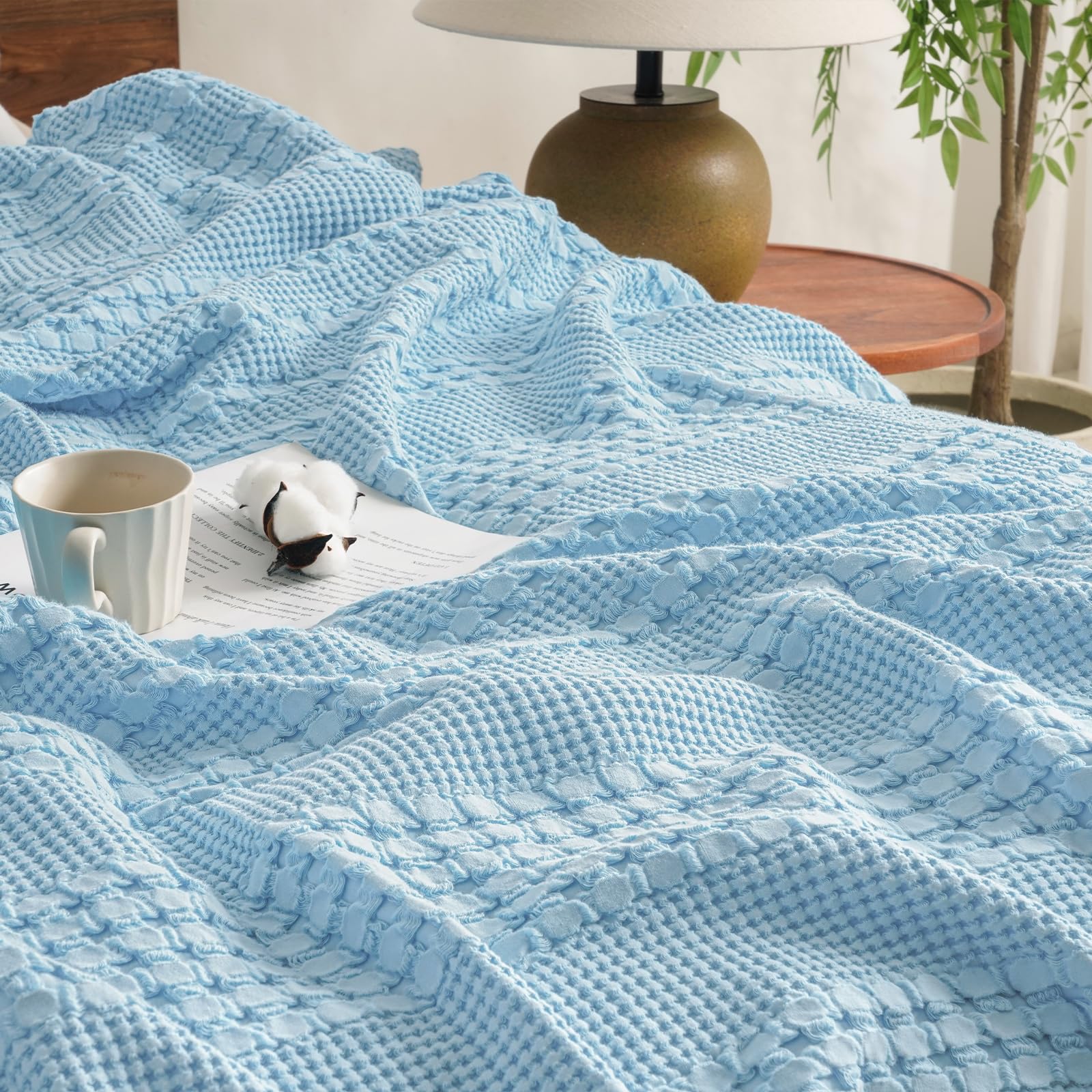 David's Home 100% Cotton Waffle Blanket