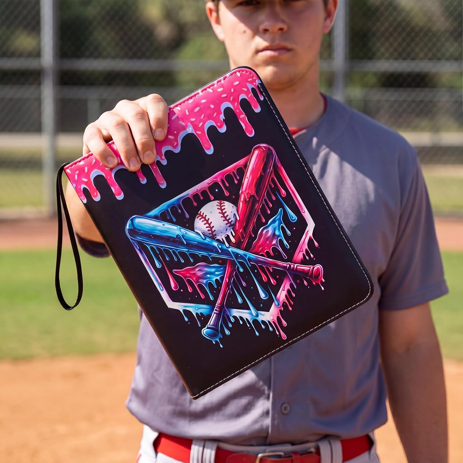 Pasimy 900 Pockets Baseball Card Binder for Trading Cards 9 Pockets with 50 Removable Sleeves 3 Ring Baseball Card Holder Binder with Zipper