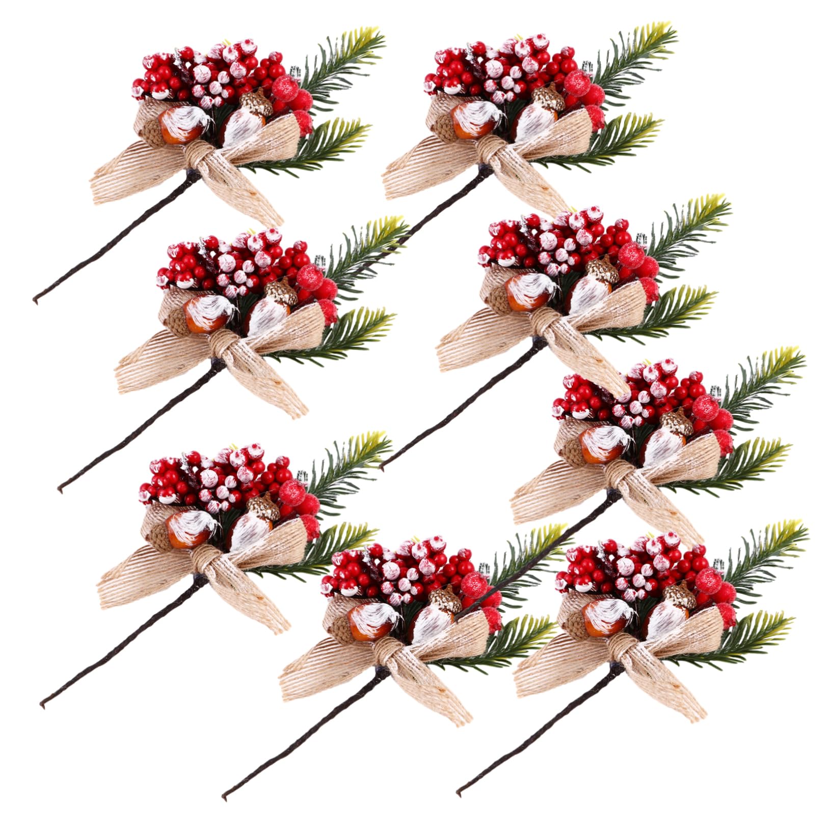 Cabilock 24piezas Ramas De Pino Artificial Bayas Rojas y Piñas para Decoración Navideña Accesorios De Manualidades y Wreath Picks