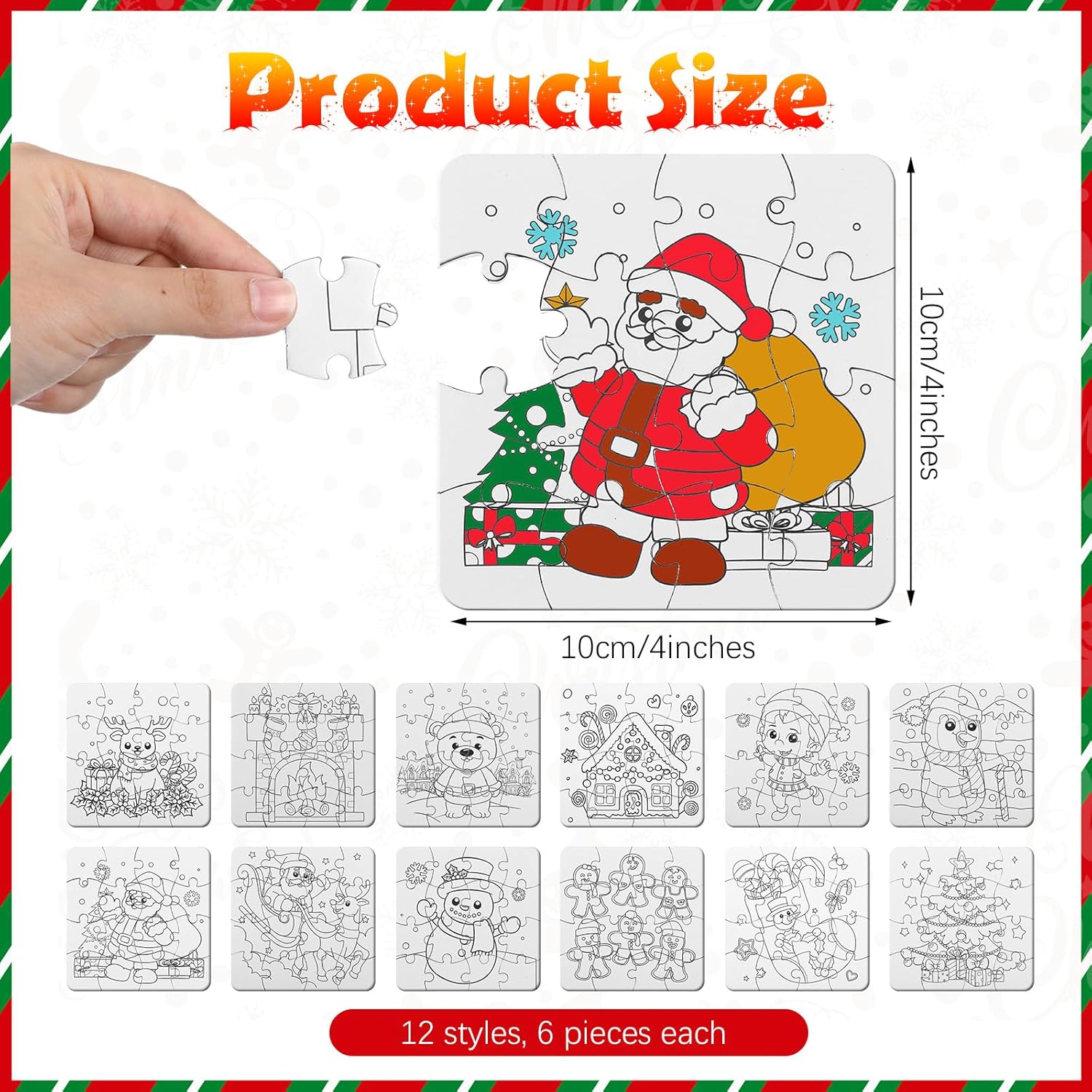 Realspring 24 Pack Color Your Own Jigsaw Puzzles for Kids Coloring Puzzles DIY Paper Jigsaw Bulk Party Favors Gifts Exchange Classroom Activities Home Educational Game Toy(Winter)