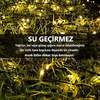 Güneş Enerjili LED Bahçe Işığı 12 Metre 100 LED Solar Işık Zinciri, IP65 Su Geçirmez, 8 Aydınlatma Modu, Dış Mekan, Balkon, Teras, Çit ve Ağaç Dekoru [Enerji Sınıfı A]